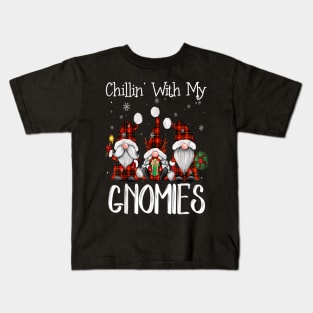 Chillin With My Gnomies Buffalo Red Plaid Christmas Gnome Kids T-Shirt